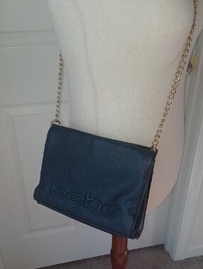 bebe Navy Crossbody Bag with Gold Chain Strap
